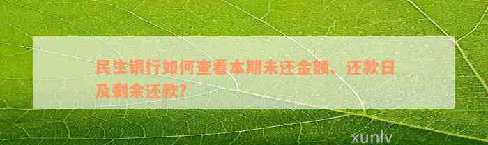 民生银行如何查看本期未还金额、还款日及剩余还款？