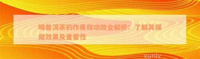 喝普洱茶的作用和功效全解析：了解其保健效果及重要性