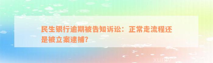 民生银行逾期被告知诉讼：正常走流程还是被立案逮捕？