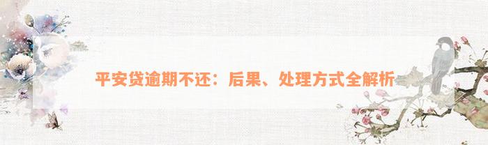 平安贷逾期不还：后果、处理方式全解析