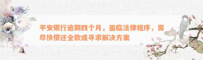 平安银行逾期四个月，面临法律程序，需尽快偿还全款或寻求解决方案