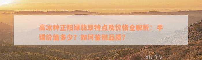 高冰种正阳绿翡翠特点及价格全解析：手镯价值多少？如何鉴别品质？