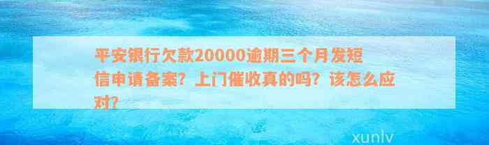 平安银行欠款20000逾期三个月发短信申请备案？上门催收真的吗？该怎么应对？