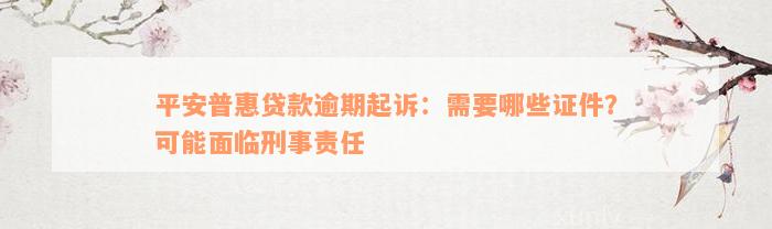 平安普惠贷款逾期起诉：需要哪些证件？可能面临刑事责任