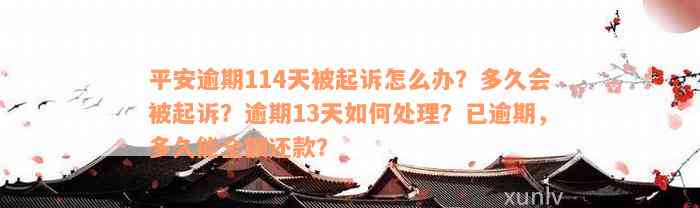 平安逾期114天被起诉怎么办？多久会被起诉？逾期13天如何处理？已逾期，多久能全额还款？