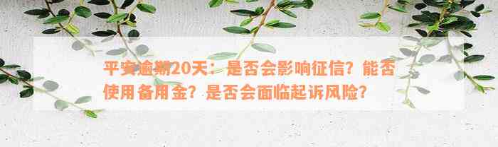 平安逾期20天：是否会影响征信？能否使用备用金？是否会面临起诉风险？