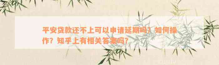 平安贷款还不上可以申请延期吗？如何操作？知乎上有相关答案吗？