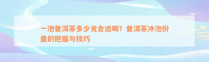 一泡普洱茶多少克合适喝？普洱茶冲泡份量的把握与技巧