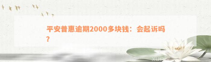 平安普惠逾期2000多块钱：会起诉吗？