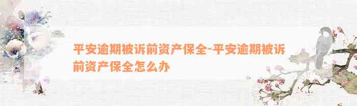 平安逾期被诉前资产保全-平安逾期被诉前资产保全怎么办