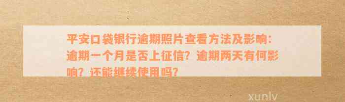 平安口袋银行逾期照片查看方法及影响：逾期一个月是否上征信？逾期两天有何影响？还能继续使用吗？