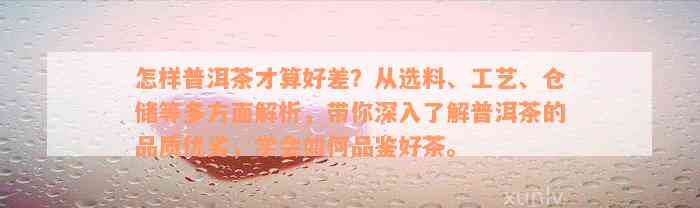 怎样普洱茶才算好差？从选料、工艺、仓储等多方面解析，带你深入了解普洱茶的品质优劣，学会如何品鉴好茶。