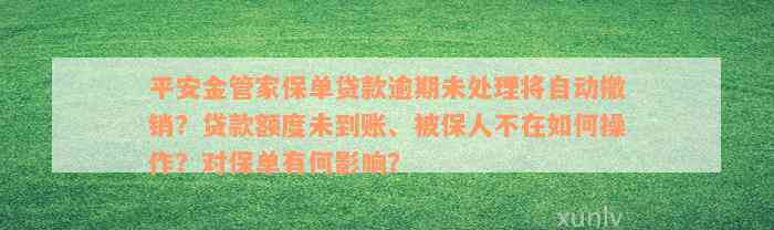 平安金管家保单贷款逾期未处理将自动撤销？贷款额度未到账、被保人不在如何操作？对保单有何影响？