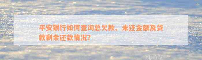 平安银行如何查询总欠款、未还金额及贷款剩余还款情况？