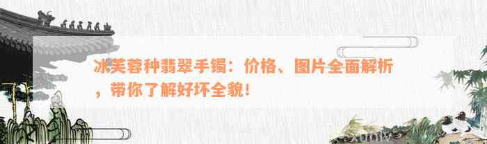 冰芙蓉种翡翠手镯：价格、图片全面解析，带你了解好坏全貌！