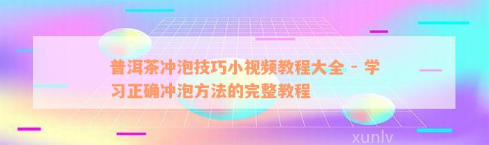 普洱茶冲泡技巧小视频教程大全 - 学习正确冲泡方法的完整教程