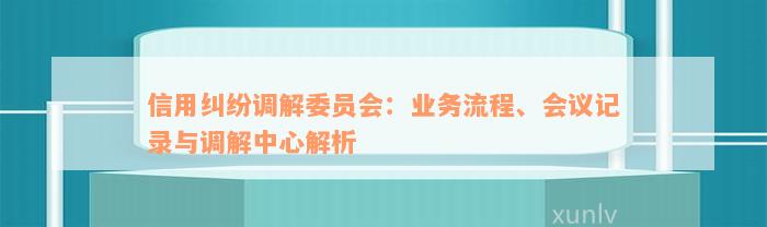 信用纠纷调解委员会：业务流程、会议记录与调解中心解析