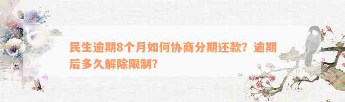 民生逾期8个月如何协商分期还款？逾期后多久解除限制？