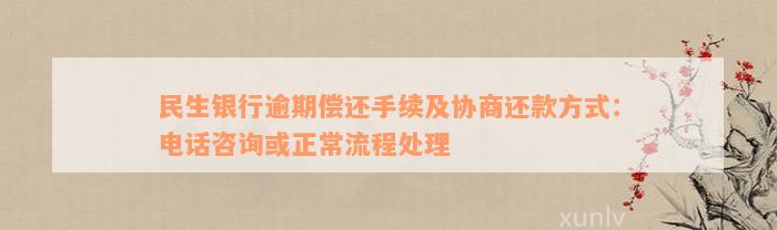 民生银行逾期偿还手续及协商还款方式：电话咨询或正常流程处理