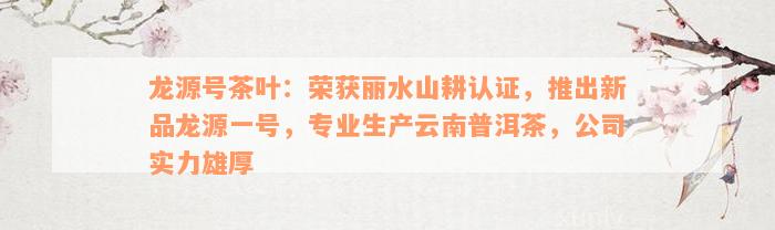 龙源号茶叶：荣获丽水山耕认证，推出新品龙源一号，专业生产云南普洱茶，公司实力雄厚