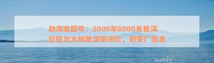 勐海龙园号：2006年6000克普洱价格与大树普洱茶评价，附茶厂信息