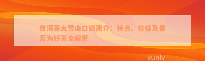 普洱茶大雪山口感简介：特点、价格及是否为好茶全解析