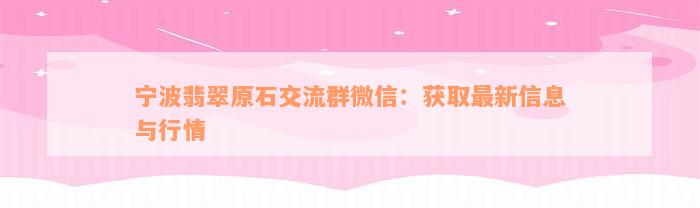 宁波翡翠原石交流群微信：获取最新信息与行情