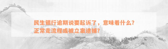 民生银行逾期说要起诉了，意味着什么？正常走流程或被立案逮捕？