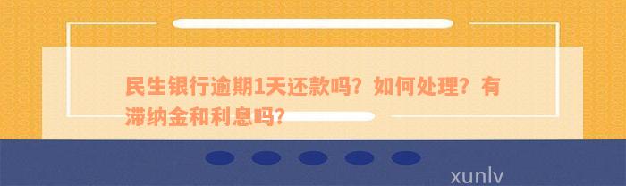 民生银行逾期1天还款吗？如何处理？有滞纳金和利息吗？