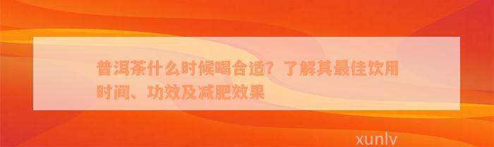 普洱茶什么时候喝合适？了解其最佳饮用时间、功效及减肥效果