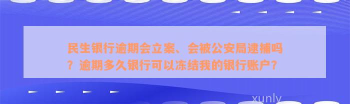 民生银行逾期会立案、会被公安局逮捕吗？逾期多久银行可以冻结我的银行账户？