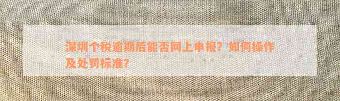 深圳个税逾期后能否网上申报？如何操作及处罚标准？