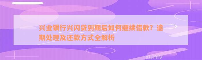 兴业银行兴闪贷到期后如何继续借款？逾期处理及还款方式全解析