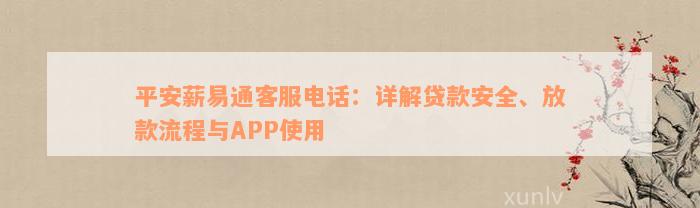 平安薪易通客服电话：详解贷款安全、放款流程与APP使用