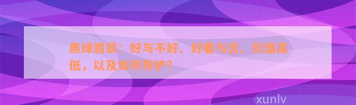 黑绿翡翠：好与不好、好看与否、价值高低，以及如何养护？