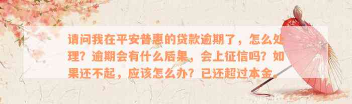 请问我在平安普惠的贷款逾期了，怎么处理？逾期会有什么后果，会上征信吗？如果还不起，应该怎么办？已还超过本金。