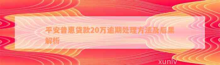 平安普惠贷款20万逾期处理方法及后果解析