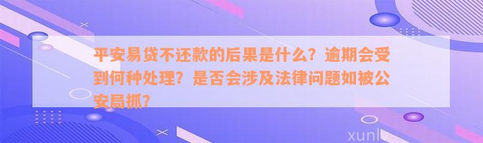 平安易贷不还款的后果是什么？逾期会受到何种处理？是否会涉及法律问题如被公安局抓？