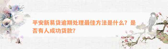 平安新易贷逾期处理最佳方法是什么？是否有人成功贷款？