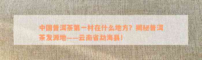 中国普洱茶第一村在什么地方？揭秘普洱茶发源地——云南省勐海县！