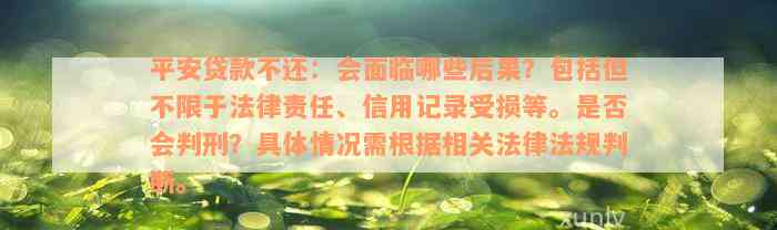 平安贷款不还：会面临哪些后果？包括但不限于法律责任、信用记录受损等。是否会判刑？具体情况需根据相关法律法规判断。