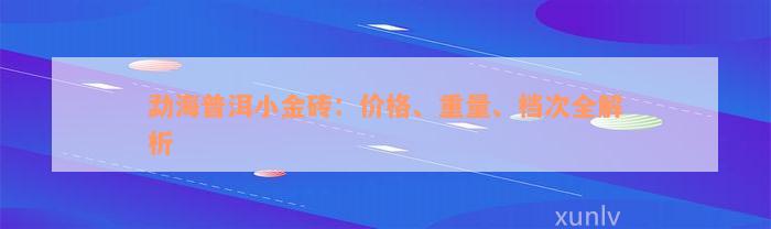 勐海普洱小金砖：价格、重量、档次全解析