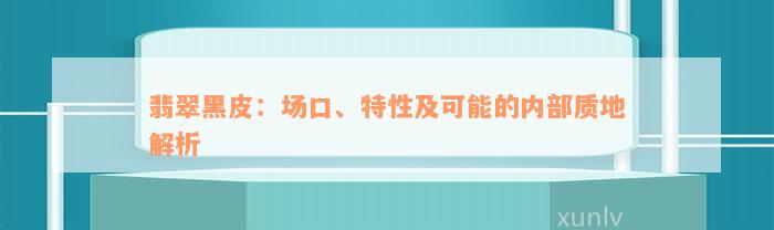 翡翠黑皮：场口、特性及可能的内部质地解析