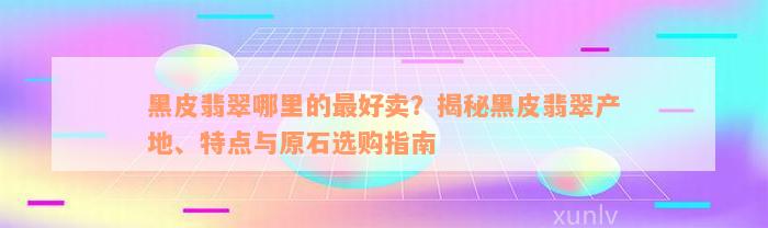 黑皮翡翠哪里的最好卖？揭秘黑皮翡翠产地、特点与原石选购指南