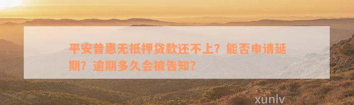 平安普惠无抵押贷款还不上？能否申请延期？逾期多久会被告知？