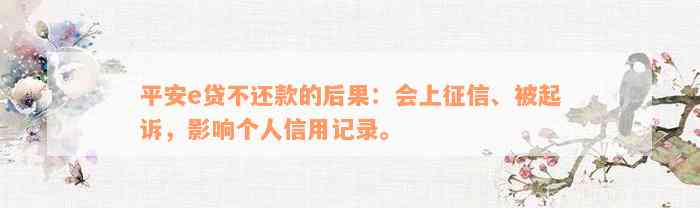 平安e贷不还款的后果：会上征信、被起诉，影响个人信用记录。