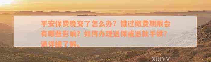 平安保费晚交了怎么办？错过缴费期限会有哪些影响？如何办理退保或退款手续？请详细了解。