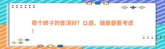 那个牌子的普洱好？口感、健康都要考虑！