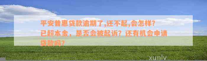 平安普惠贷款逾期了,还不起,会怎样？已超本金，是否会被起诉？还有机会申请贷款吗？