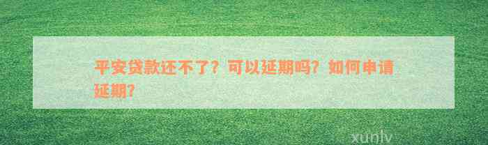 平安贷款还不了？可以延期吗？如何申请延期？